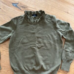 J. Crew Olive Green Ruffle Neck Sweater